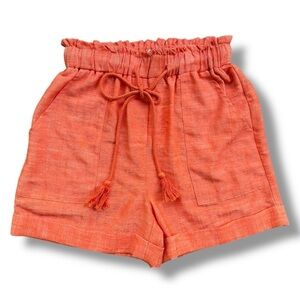 New FRNCH Kathy Orange Linen Blend High-Waisted Paper Bag Shorts | Women’s XS
